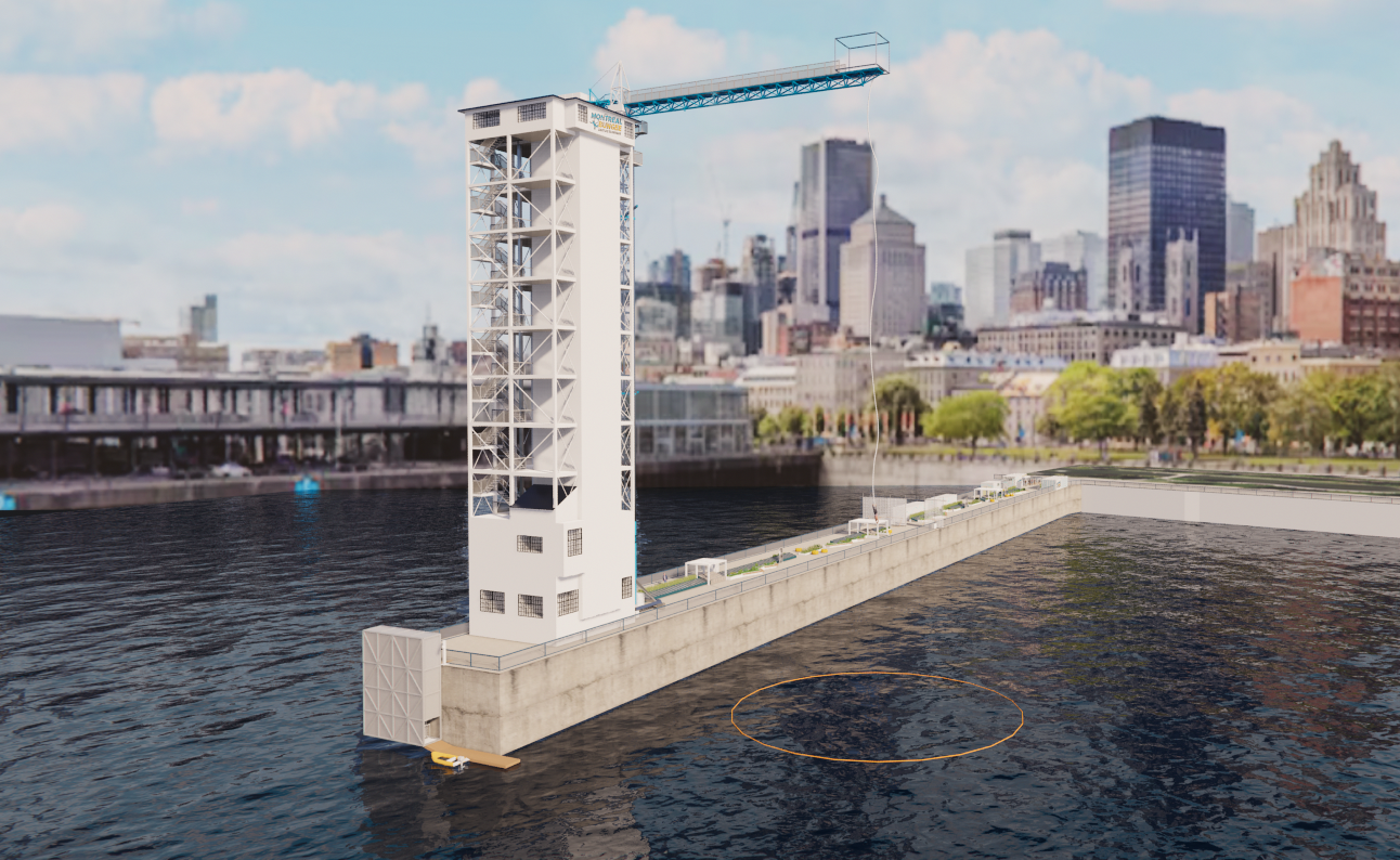 A rendering showing the bungee activity at the Old Port of Montreal