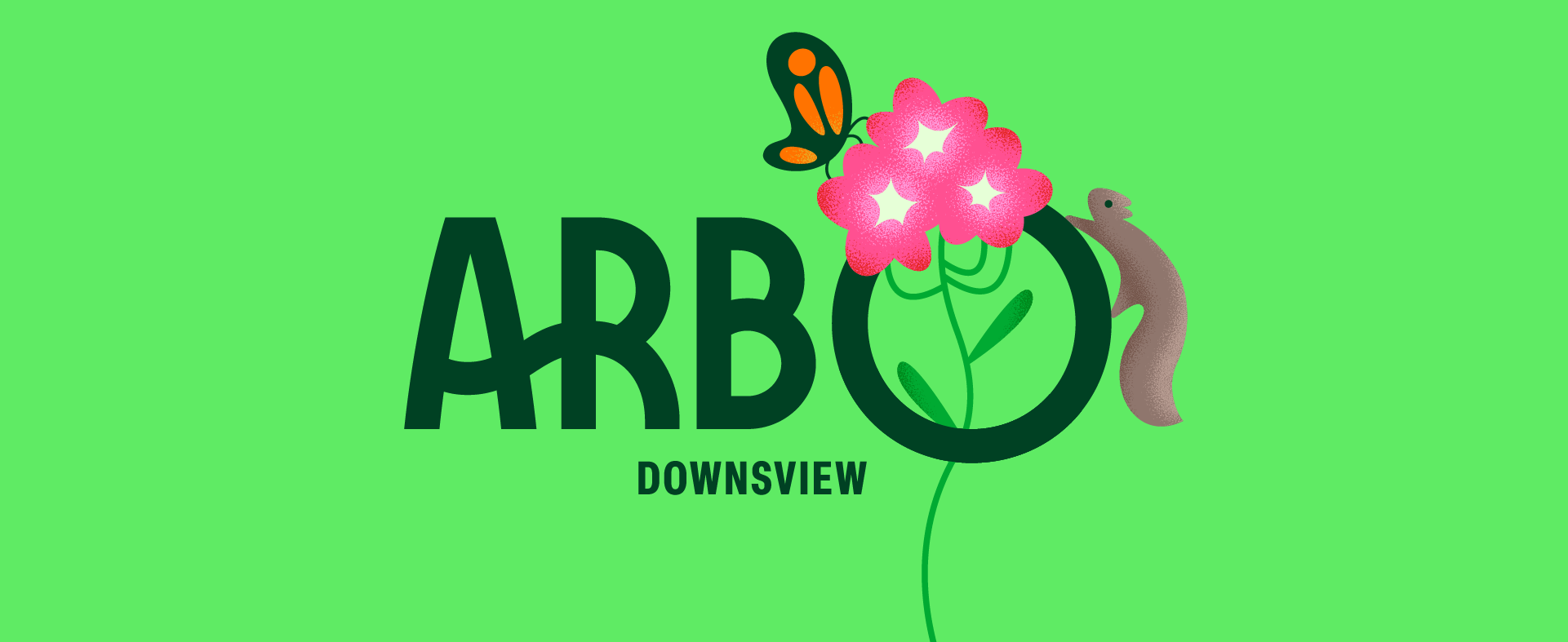 Arbo Downsview Logo with butterfly, flower and squirrel images