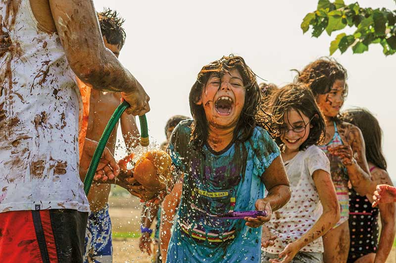 Children taking part in a pudding fight