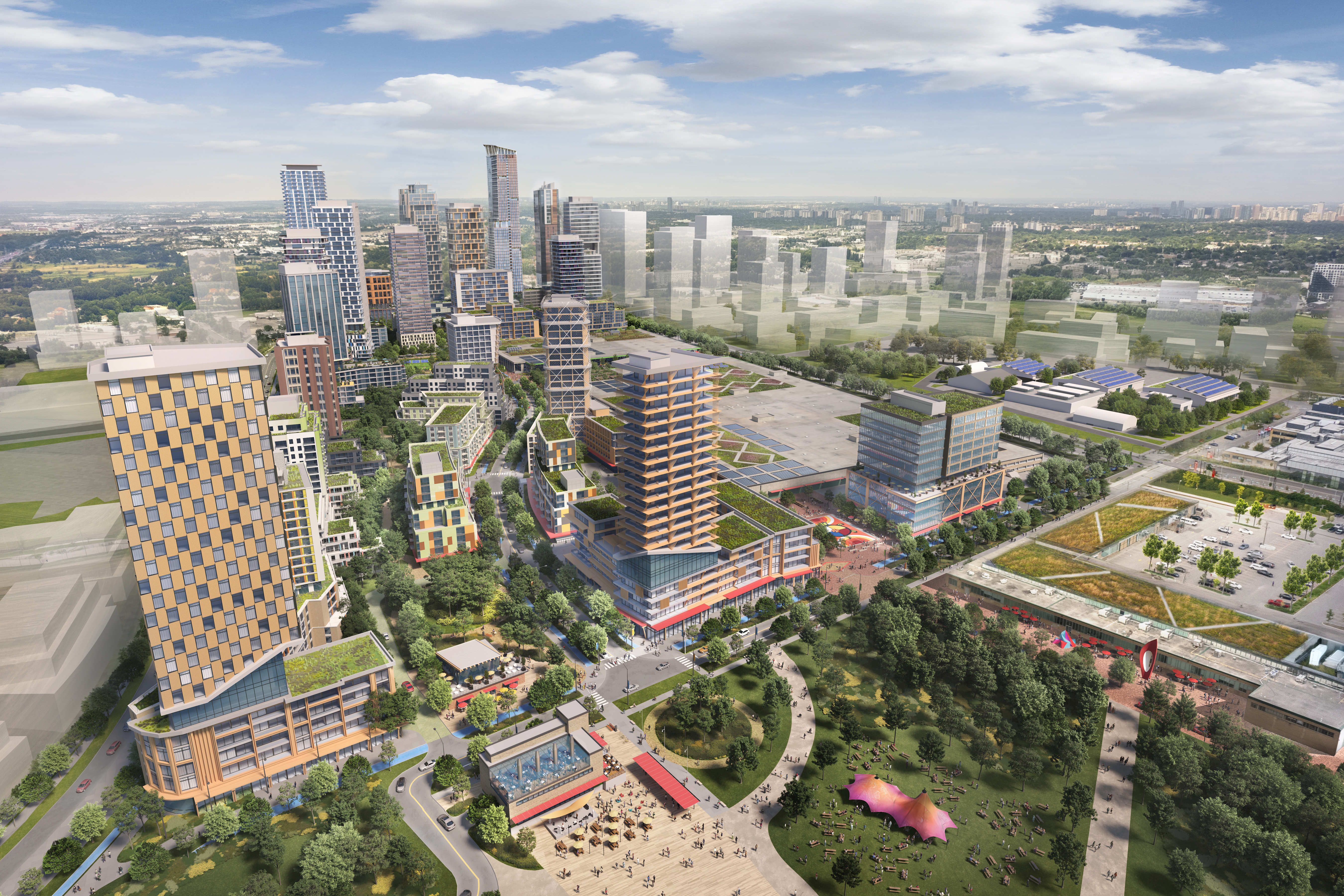 An aerial rendering showing Downsview West