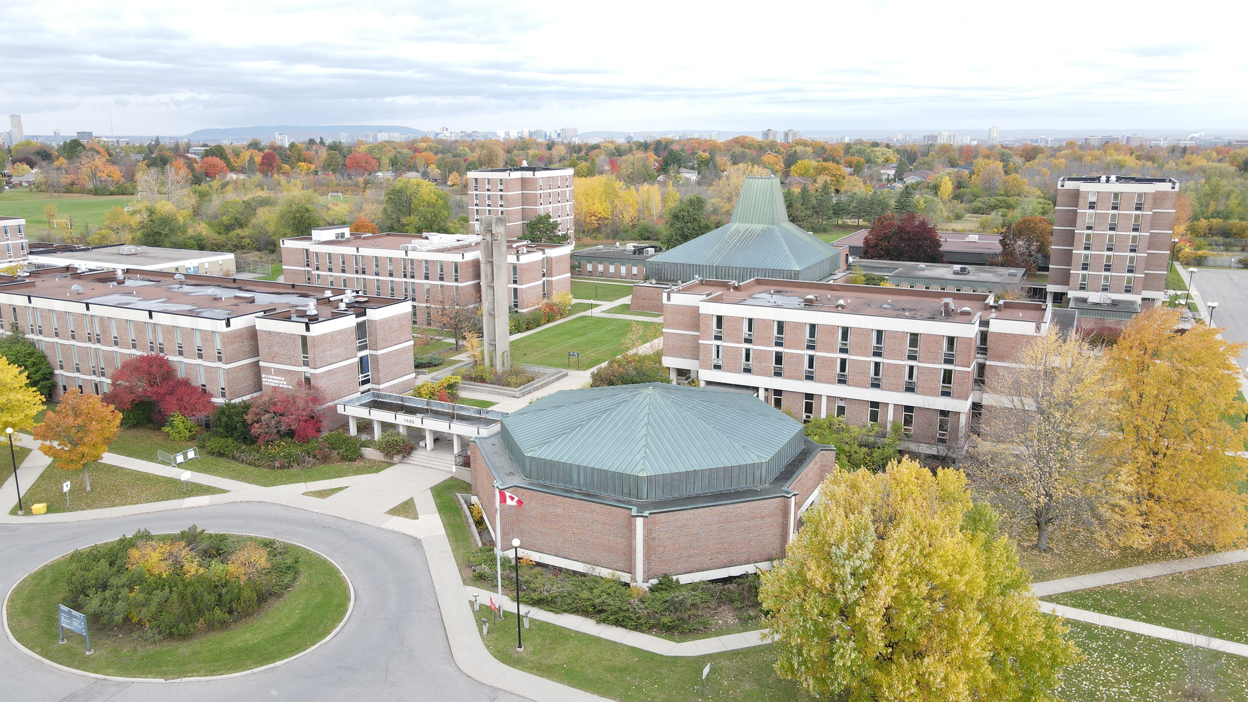 Low aerial photo of Heron Road buildings