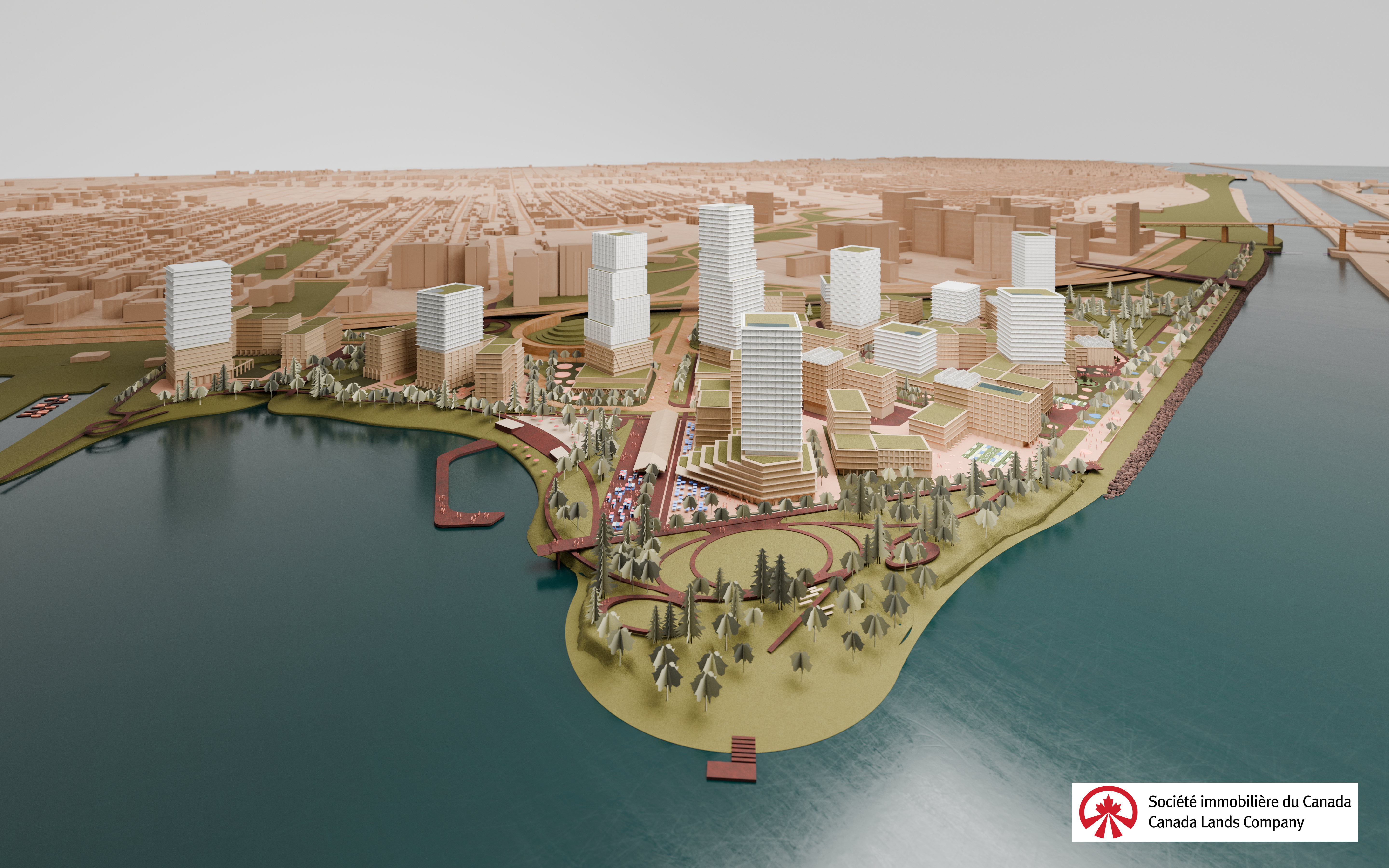 An aerial rendering of Pointe de Longueuil