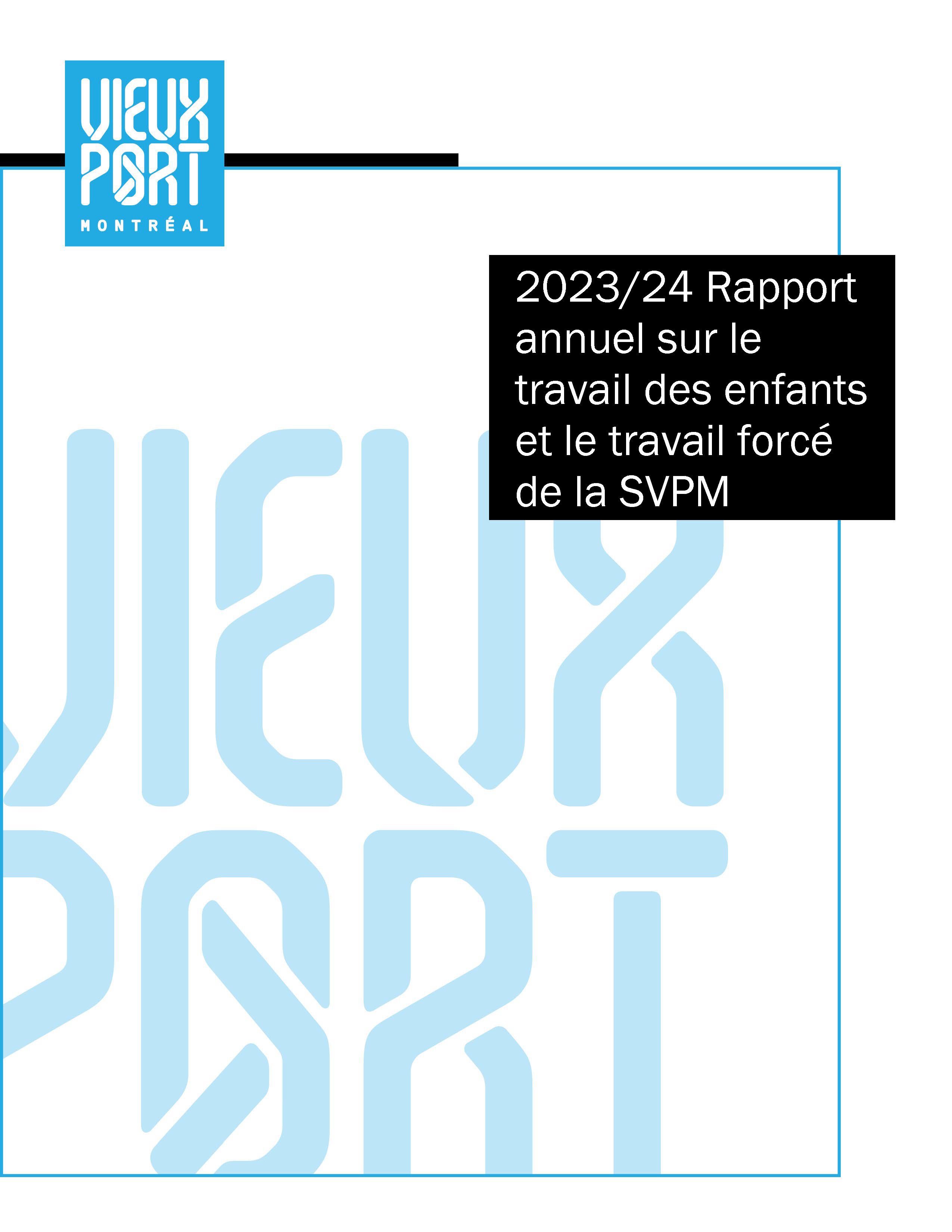 Page de couverture du SVPM 2023-24 Rapport annuel sur le travail des enfants et le travail forcé