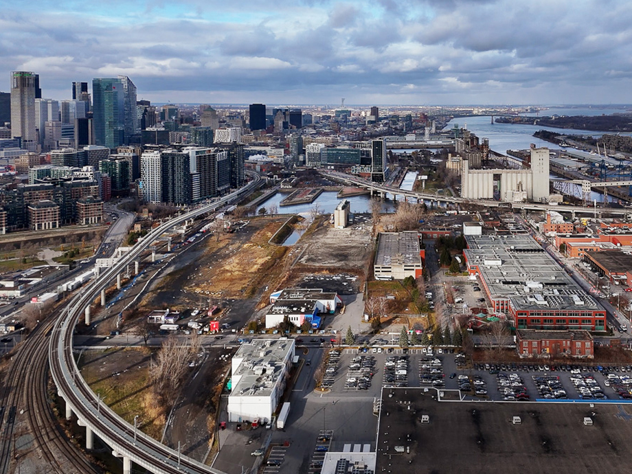 Vue aérienne du bassin Wellington à Montréal