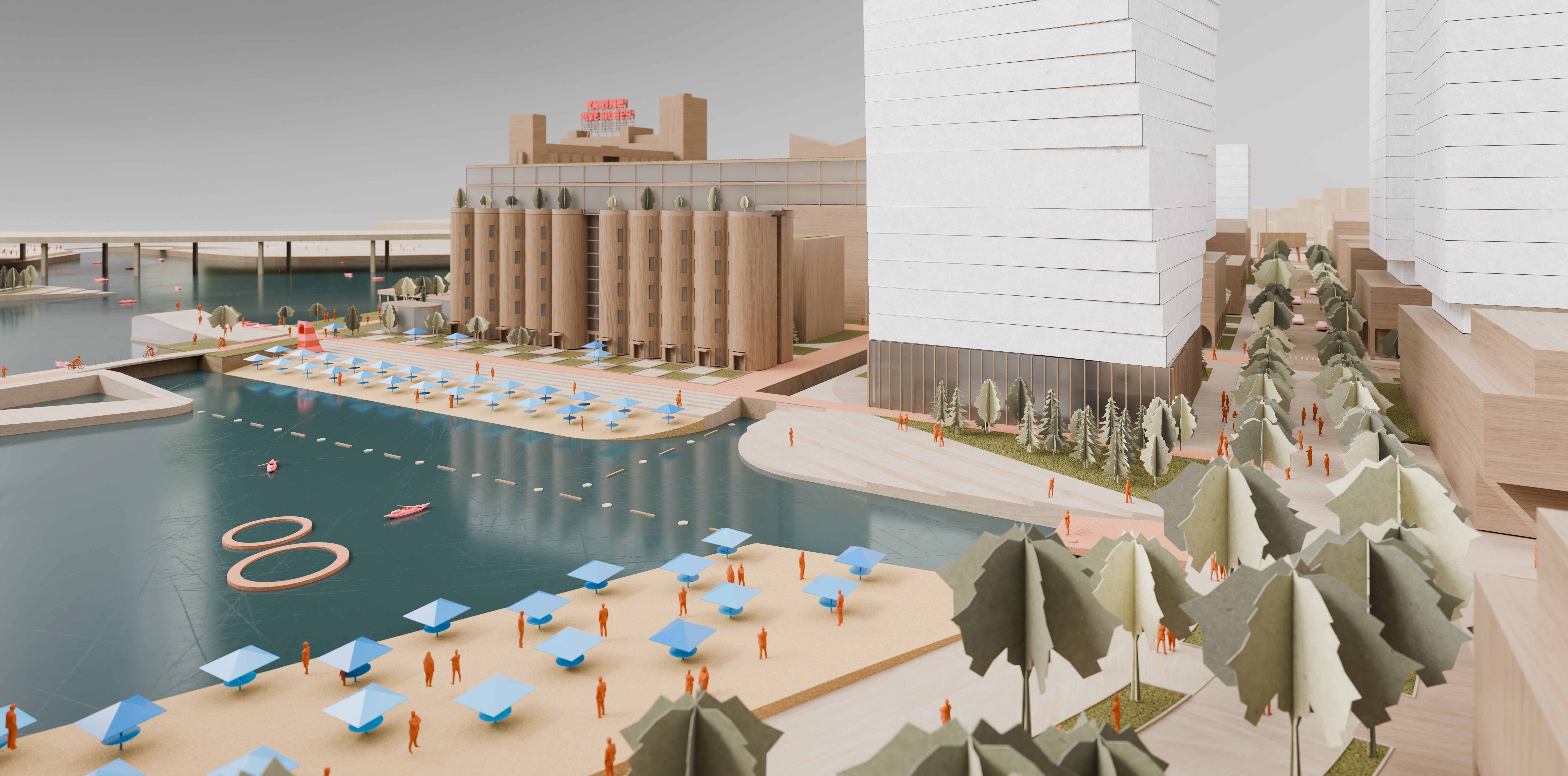 Wellington Basin Rendering showing beach and buildings