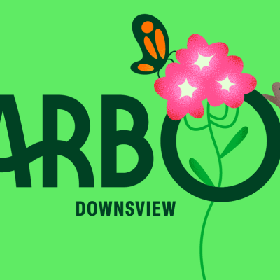 Arbo Downsview Logo with butterfly, flower and squirrel images