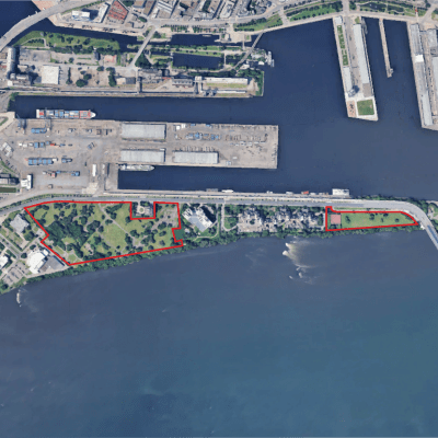 Aerial showing the Cité du Havre area and two CLC parcel outlines