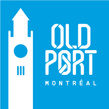Logo of the Old Port of Montreal showing the clock tower against a blue background