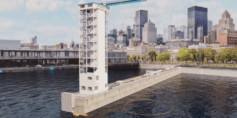 A rendering showing the bungee activity at the Old Port of Montreal