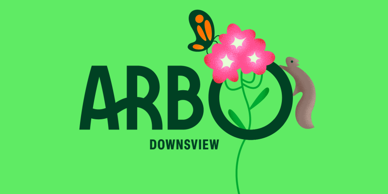Arbo Downsview Logo with butterfly, flower and squirrel images