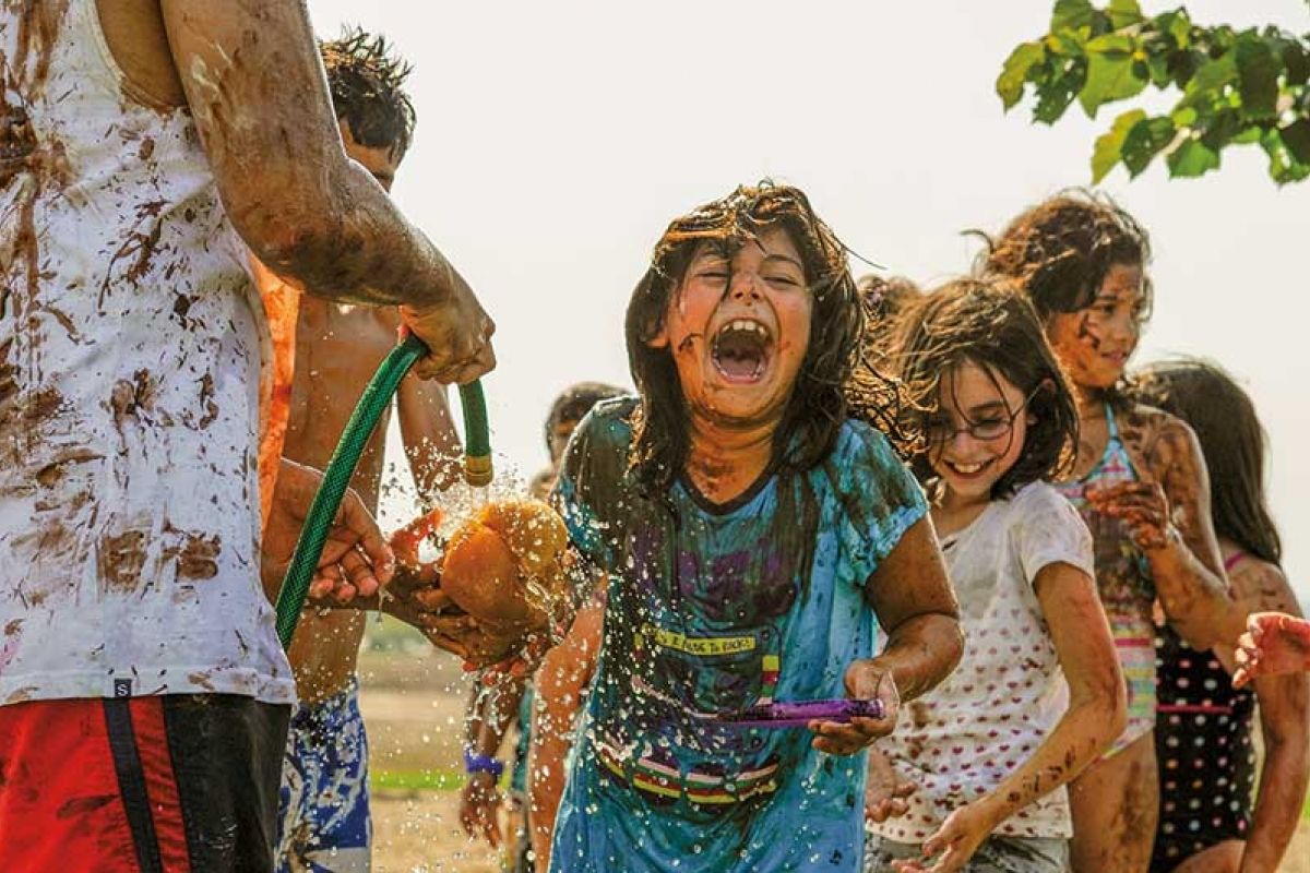 Children taking part in a pudding fight