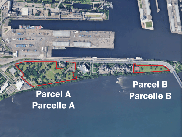 Aerial image showing two parcels at Cité du Havre